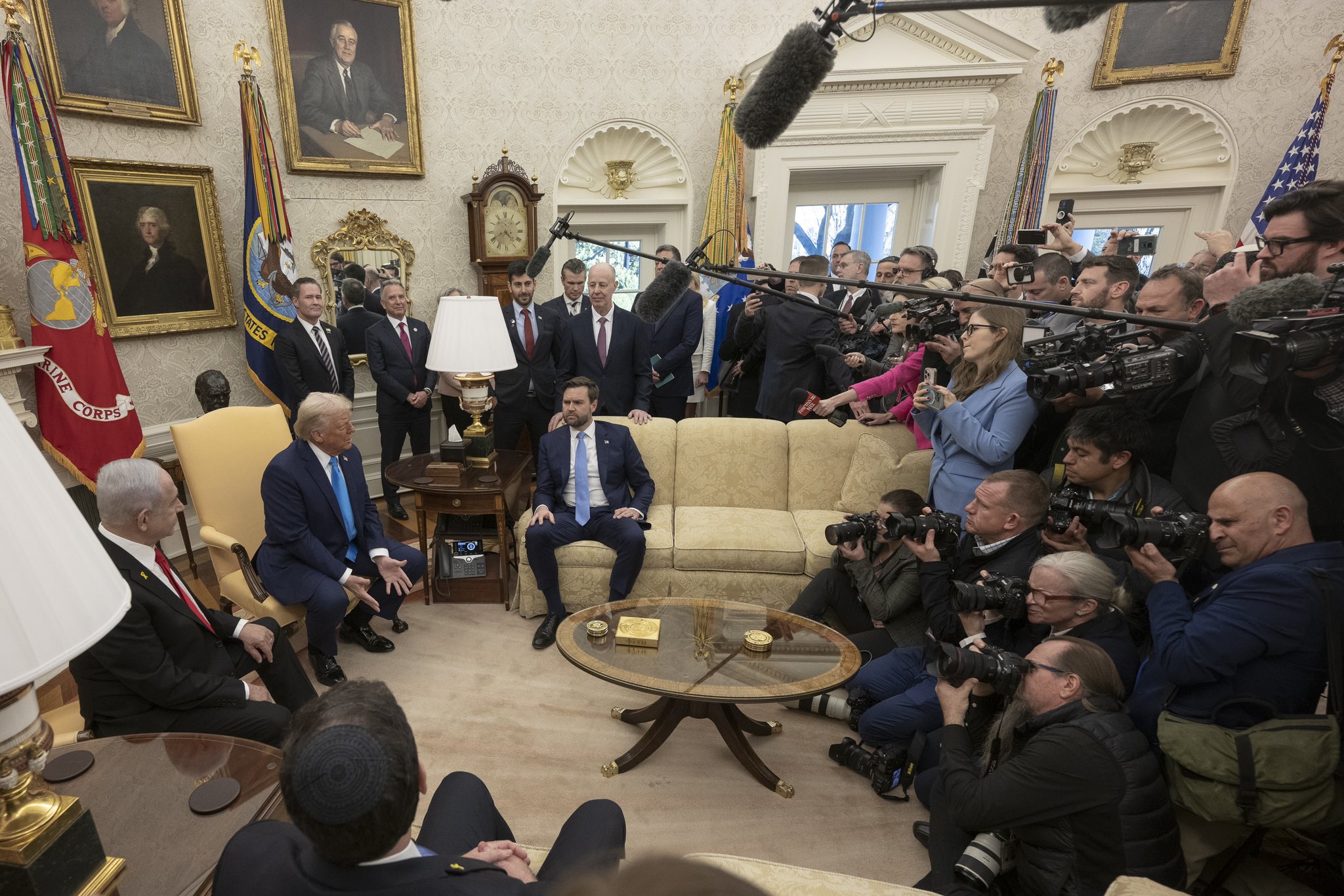 Netanyahu, Trump and Vance meeting in the Oval Office in February 2025
