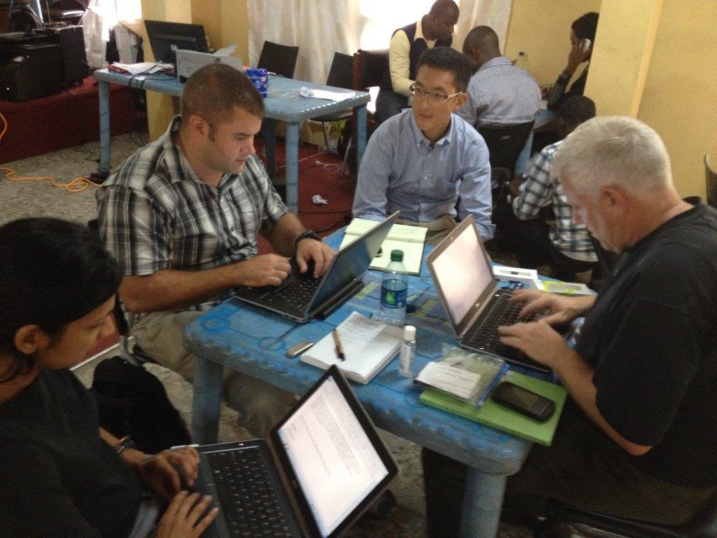 Ebola response staff working at computers in Lagos in 2014
