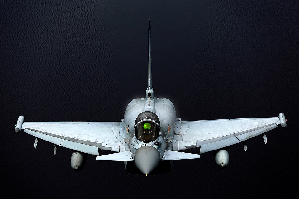 RAF Typhoon fighter photographed over water in 2014